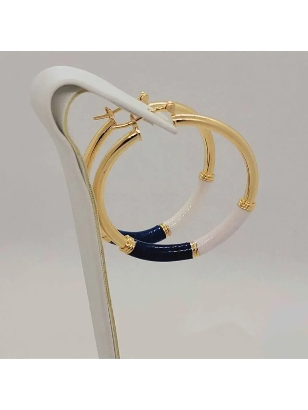 Brazilian 18k Gold Filled Blue/white Hoops Earrings